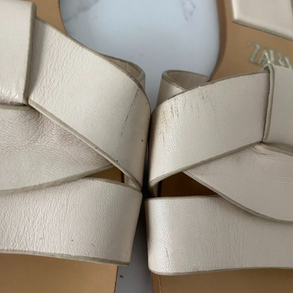 2/$30 Zara Slides Flat Sandals Sz 39 (US 8) Light Beige Beachy Summer - Picture 5 of 10